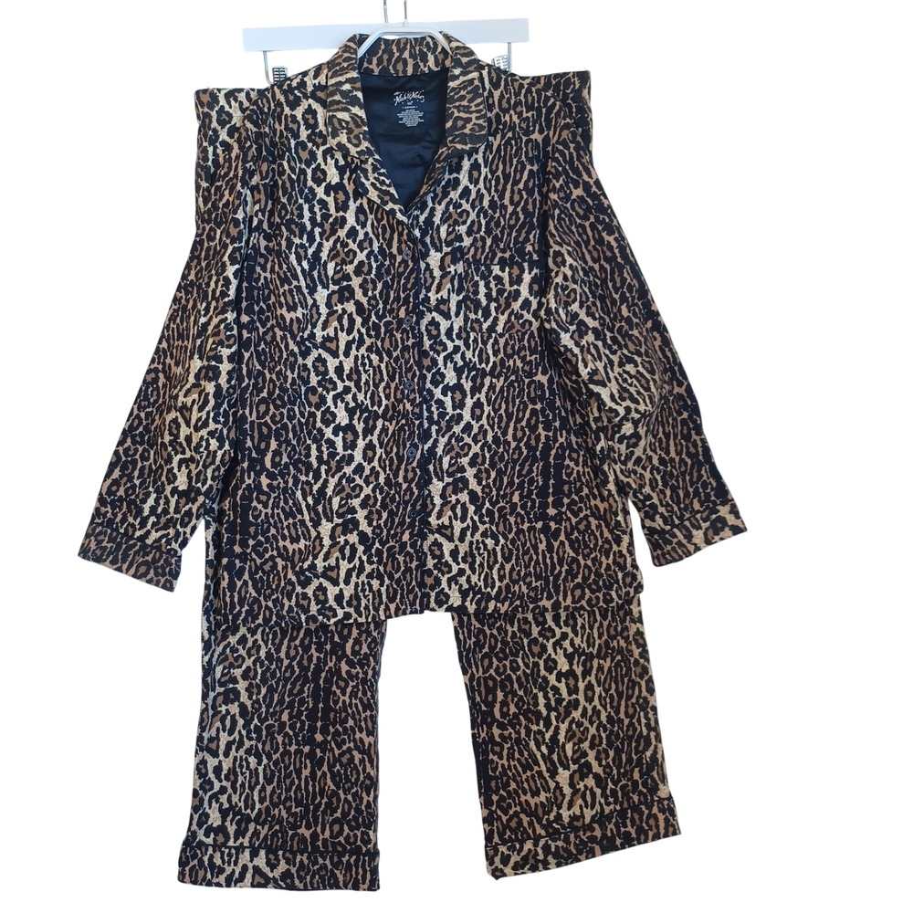 Nick & Nora Womens Leopard Print Pajama Set Cotton Button Down XXL Brown Black